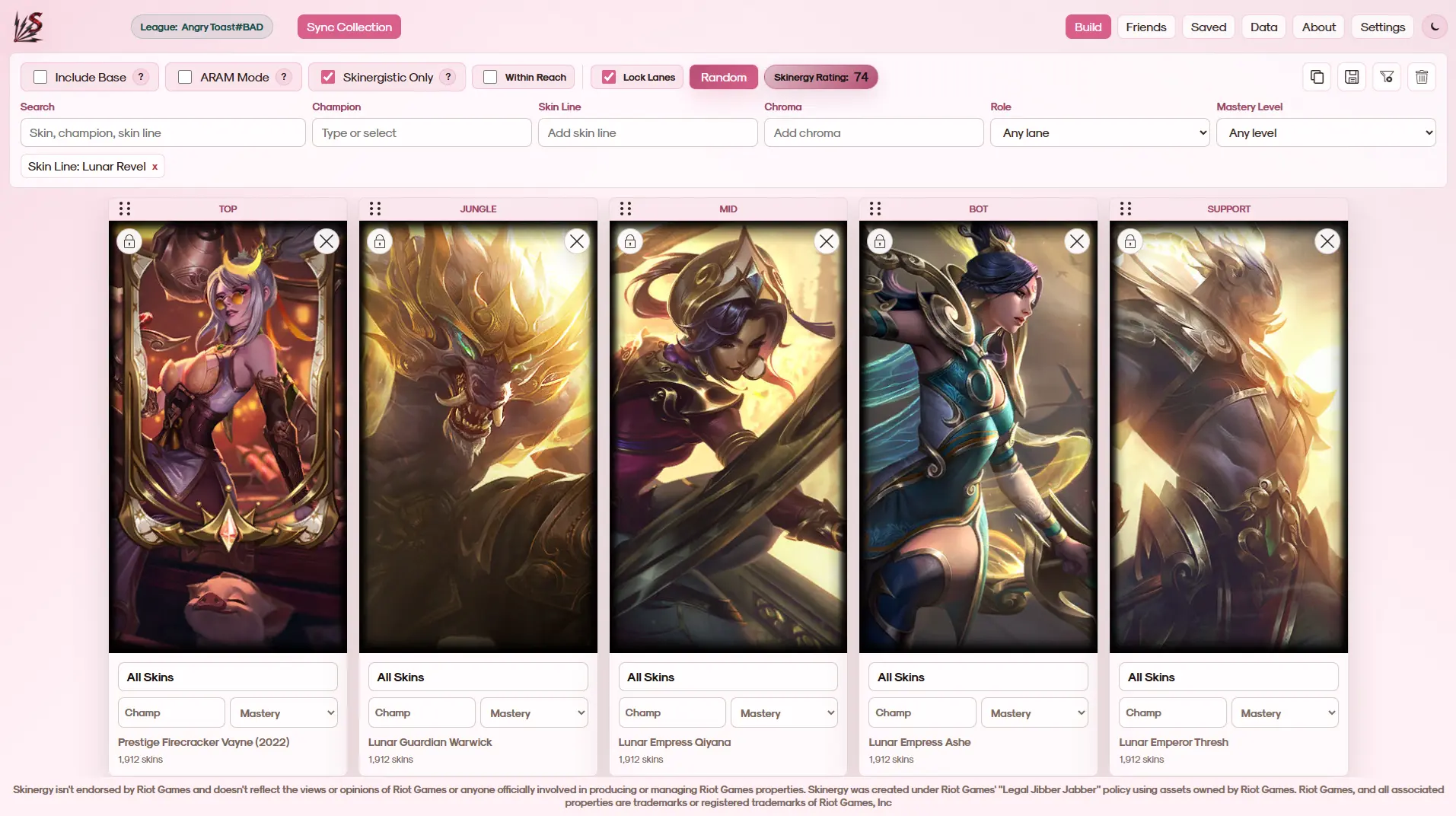 Skinergy build screen using the light mode theme.